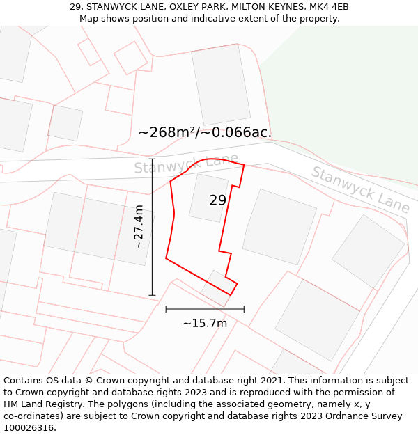 29, STANWYCK LANE, OXLEY PARK, MILTON KEYNES, MK4 4EB: Plot and title map