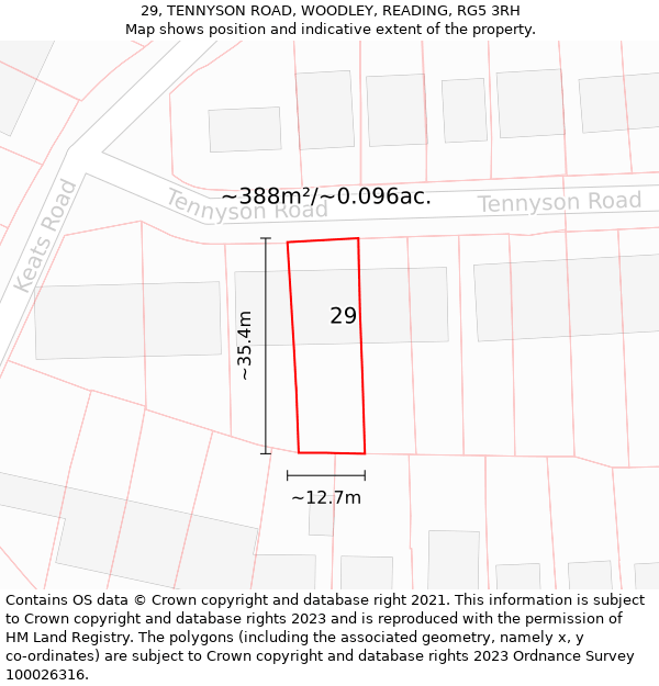 29, TENNYSON ROAD, WOODLEY, READING, RG5 3RH: Plot and title map