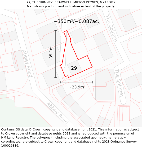 29, THE SPINNEY, BRADWELL, MILTON KEYNES, MK13 9BX: Plot and title map