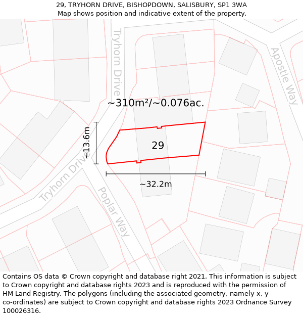 29, TRYHORN DRIVE, BISHOPDOWN, SALISBURY, SP1 3WA: Plot and title map