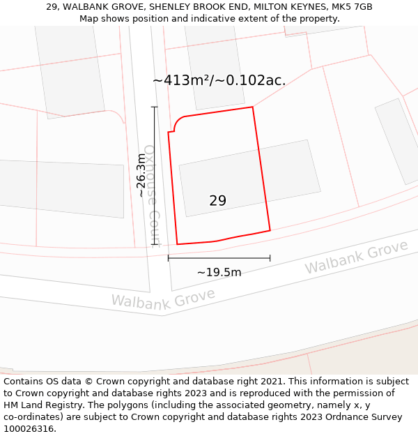 29, WALBANK GROVE, SHENLEY BROOK END, MILTON KEYNES, MK5 7GB: Plot and title map