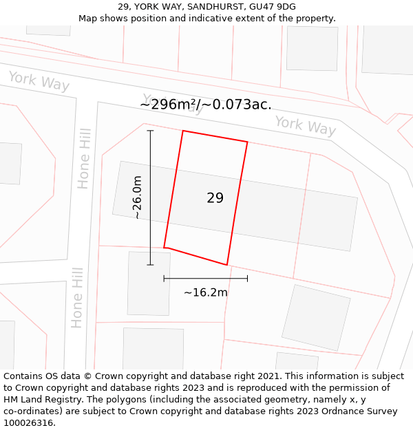 29, YORK WAY, SANDHURST, GU47 9DG: Plot and title map