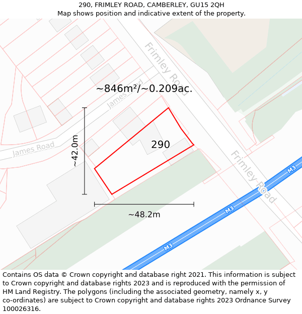 290, FRIMLEY ROAD, CAMBERLEY, GU15 2QH: Plot and title map