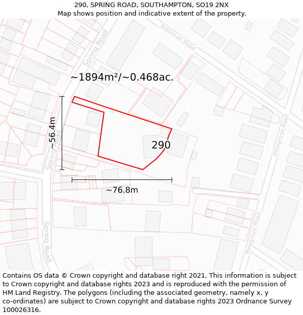 290, SPRING ROAD, SOUTHAMPTON, SO19 2NX: Plot and title map