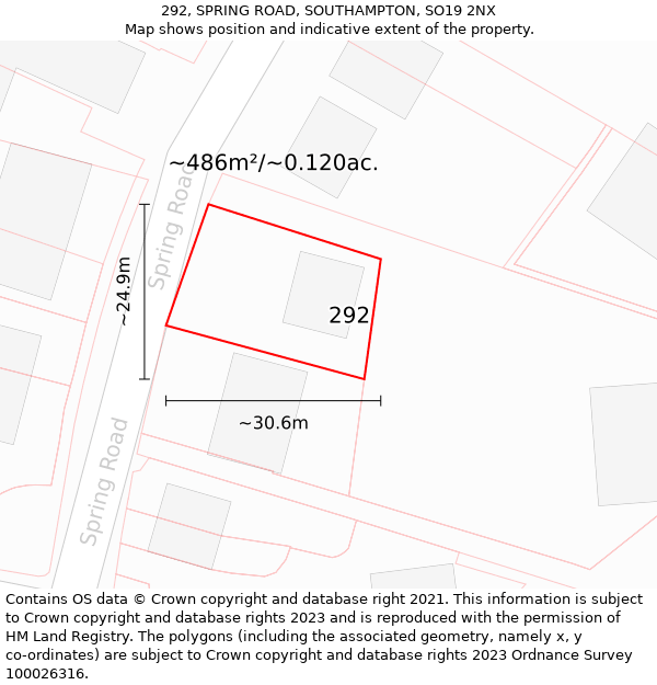 292, SPRING ROAD, SOUTHAMPTON, SO19 2NX: Plot and title map