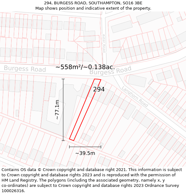 294, BURGESS ROAD, SOUTHAMPTON, SO16 3BE: Plot and title map