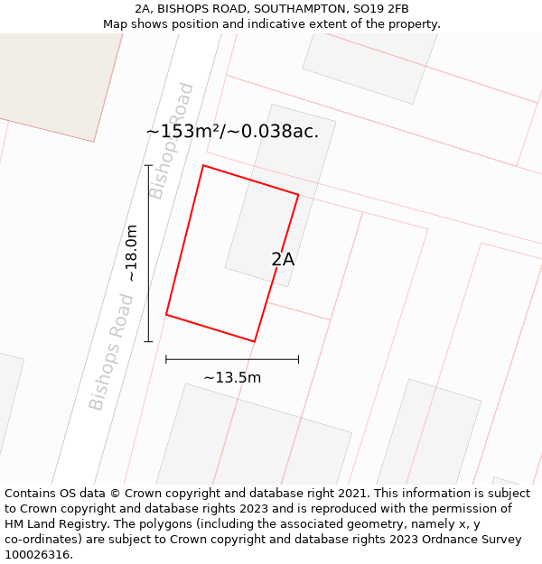 2A, BISHOPS ROAD, SOUTHAMPTON, SO19 2FB: Plot and title map