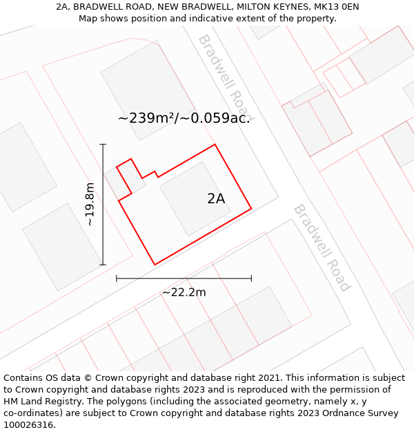 2A, BRADWELL ROAD, NEW BRADWELL, MILTON KEYNES, MK13 0EN: Plot and title map