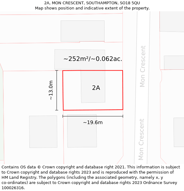 2A, MON CRESCENT, SOUTHAMPTON, SO18 5QU: Plot and title map