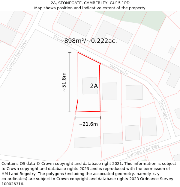 2A, STONEGATE, CAMBERLEY, GU15 1PD: Plot and title map