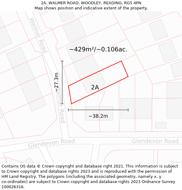 2A, WALMER ROAD, WOODLEY, READING, RG5 4PN: Plot and title map