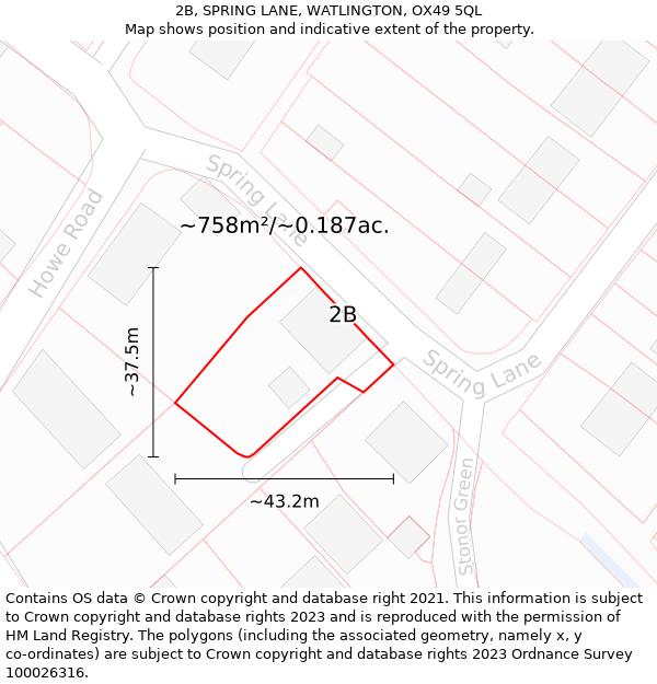 2B, SPRING LANE, WATLINGTON, OX49 5QL: Plot and title map