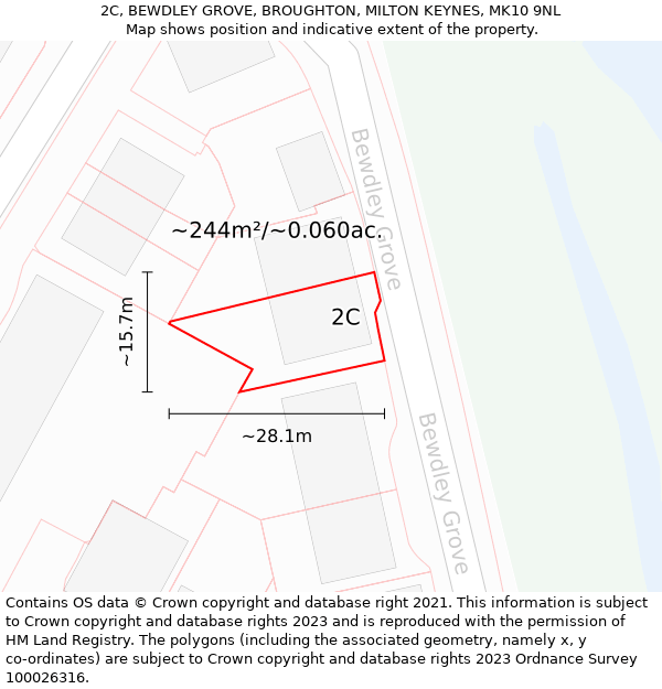 2C, BEWDLEY GROVE, BROUGHTON, MILTON KEYNES, MK10 9NL: Plot and title map