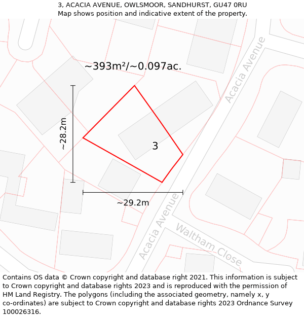 3, ACACIA AVENUE, OWLSMOOR, SANDHURST, GU47 0RU: Plot and title map