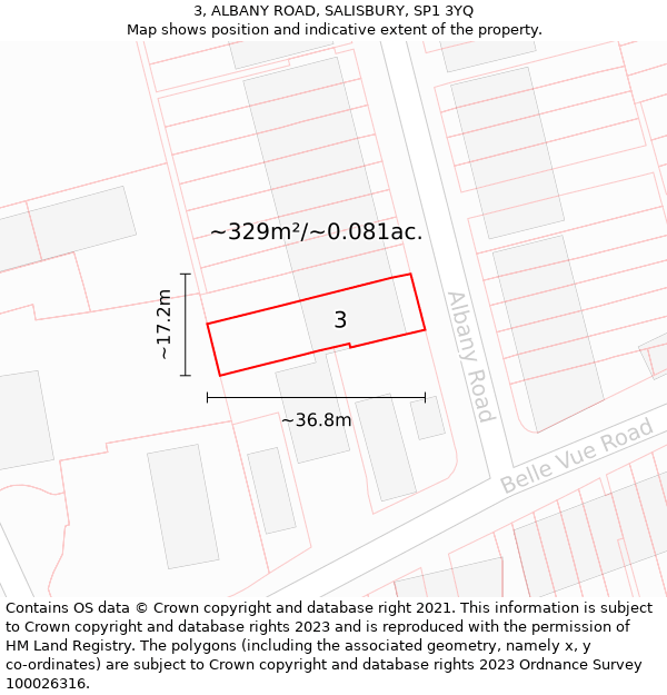 3, ALBANY ROAD, SALISBURY, SP1 3YQ: Plot and title map