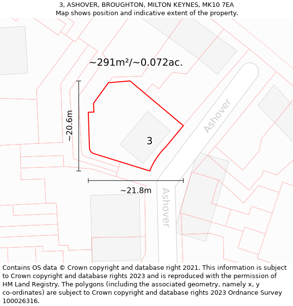 3, ASHOVER, BROUGHTON, MILTON KEYNES, MK10 7EA: Plot and title map