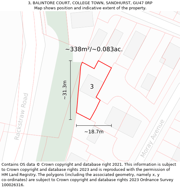 3, BALINTORE COURT, COLLEGE TOWN, SANDHURST, GU47 0RP: Plot and title map