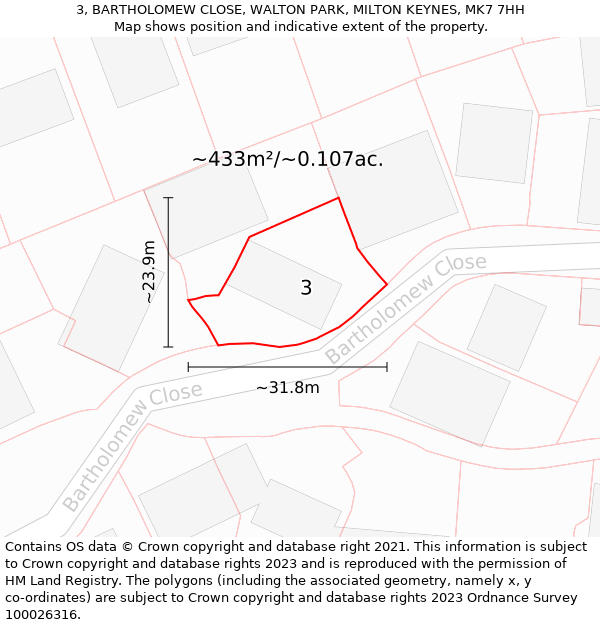 3, BARTHOLOMEW CLOSE, WALTON PARK, MILTON KEYNES, MK7 7HH: Plot and title map