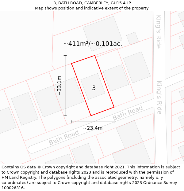 3, BATH ROAD, CAMBERLEY, GU15 4HP: Plot and title map