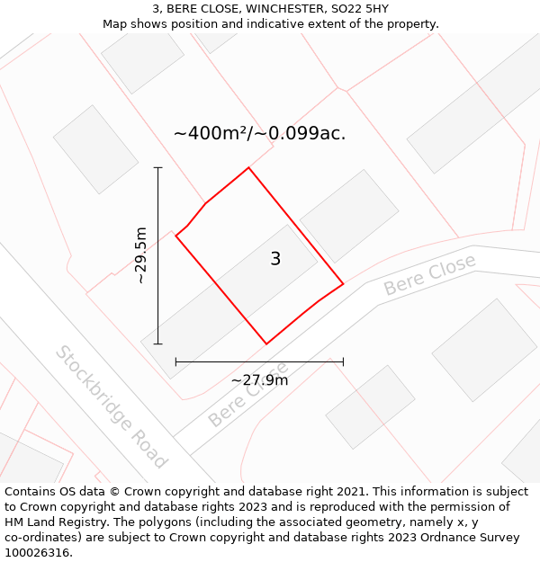 3, BERE CLOSE, WINCHESTER, SO22 5HY: Plot and title map