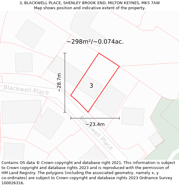 3, BLACKWELL PLACE, SHENLEY BROOK END, MILTON KEYNES, MK5 7AW: Plot and title map