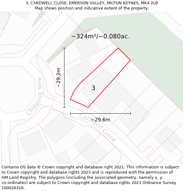 3, CARDWELL CLOSE, EMERSON VALLEY, MILTON KEYNES, MK4 2LB: Plot and title map