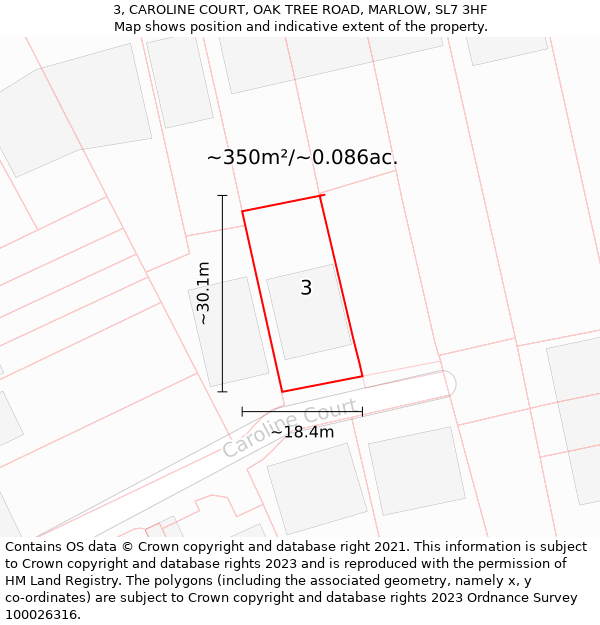 3, CAROLINE COURT, OAK TREE ROAD, MARLOW, SL7 3HF: Plot and title map