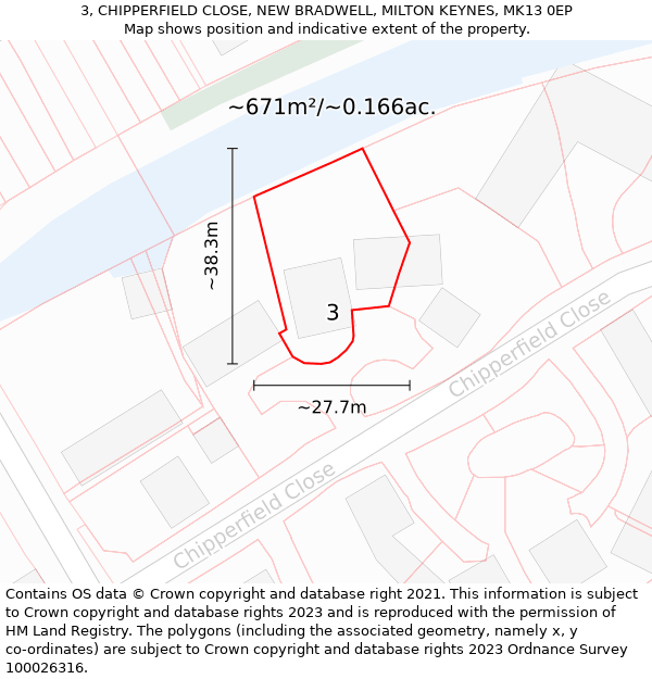3, CHIPPERFIELD CLOSE, NEW BRADWELL, MILTON KEYNES, MK13 0EP: Plot and title map