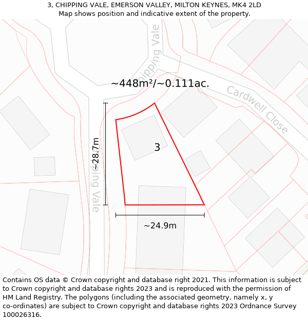 3, CHIPPING VALE, EMERSON VALLEY, MILTON KEYNES, MK4 2LD: Plot and title map