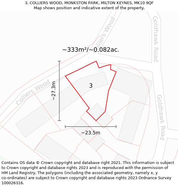 3, COLLIERS WOOD, MONKSTON PARK, MILTON KEYNES, MK10 9QF: Plot and title map