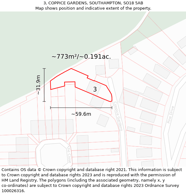 3, COPPICE GARDENS, SOUTHAMPTON, SO18 5AB: Plot and title map