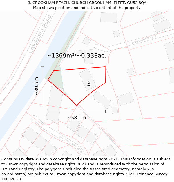 3, CROOKHAM REACH, CHURCH CROOKHAM, FLEET, GU52 6QA: Plot and title map