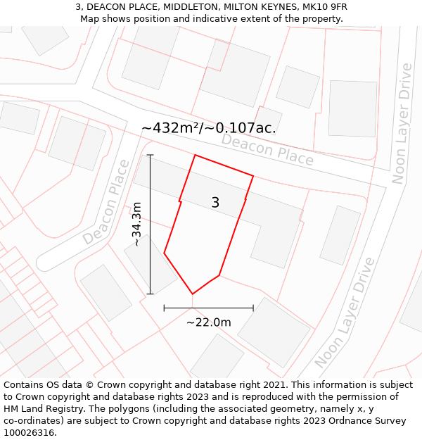 3, DEACON PLACE, MIDDLETON, MILTON KEYNES, MK10 9FR: Plot and title map