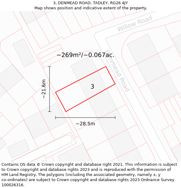 3, DENMEAD ROAD, TADLEY, RG26 4JY: Plot and title map