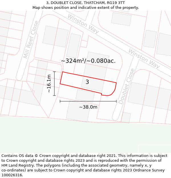 3, DOUBLET CLOSE, THATCHAM, RG19 3TT: Plot and title map