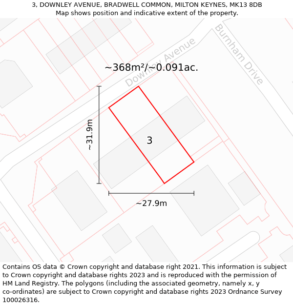 3, DOWNLEY AVENUE, BRADWELL COMMON, MILTON KEYNES, MK13 8DB: Plot and title map