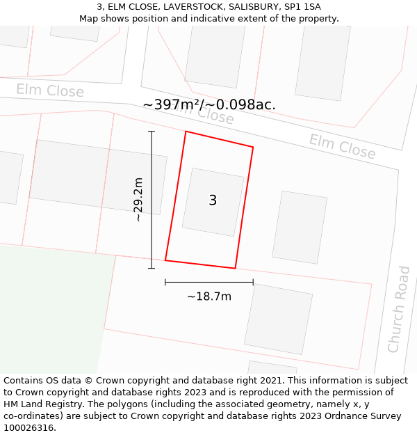 3, ELM CLOSE, LAVERSTOCK, SALISBURY, SP1 1SA: Plot and title map