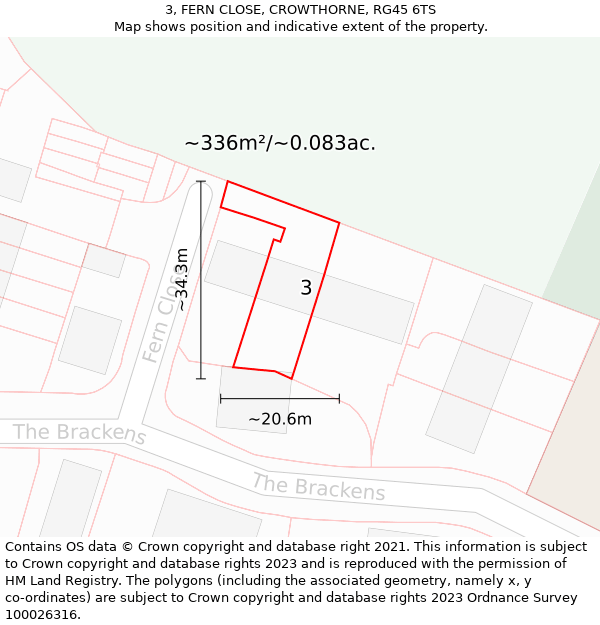 3, FERN CLOSE, CROWTHORNE, RG45 6TS: Plot and title map