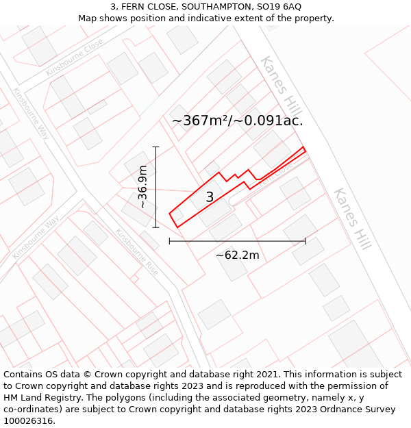 3, FERN CLOSE, SOUTHAMPTON, SO19 6AQ: Plot and title map