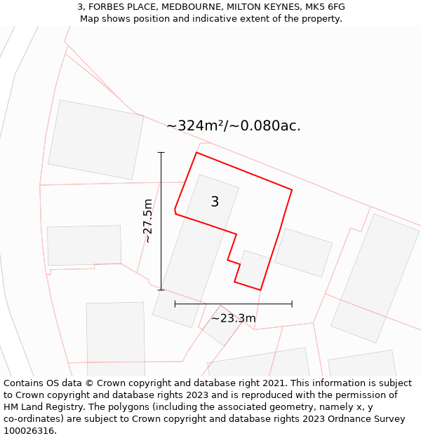 3, FORBES PLACE, MEDBOURNE, MILTON KEYNES, MK5 6FG: Plot and title map