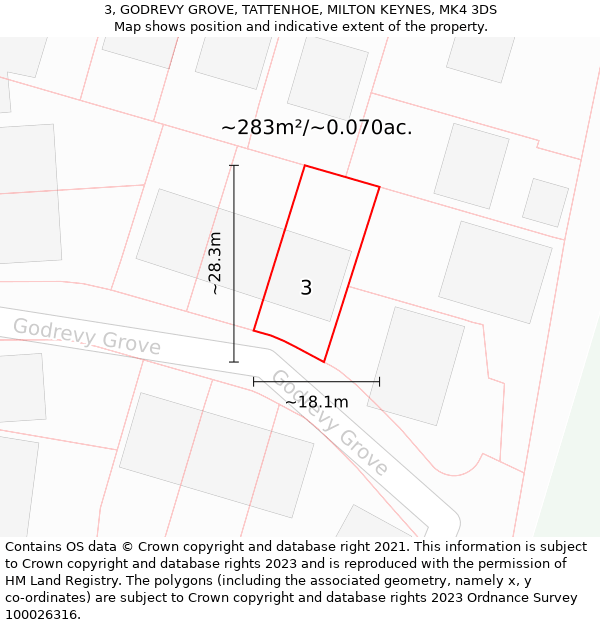 3, GODREVY GROVE, TATTENHOE, MILTON KEYNES, MK4 3DS: Plot and title map