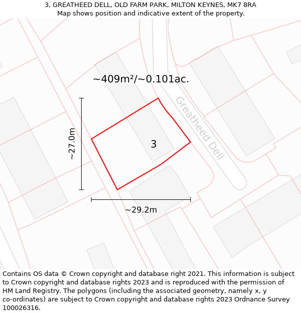 3, GREATHEED DELL, OLD FARM PARK, MILTON KEYNES, MK7 8RA: Plot and title map