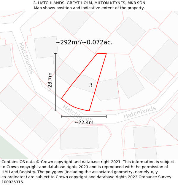 3, HATCHLANDS, GREAT HOLM, MILTON KEYNES, MK8 9DN: Plot and title map