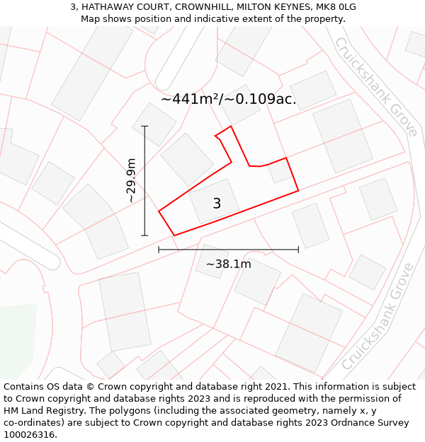 3, HATHAWAY COURT, CROWNHILL, MILTON KEYNES, MK8 0LG: Plot and title map