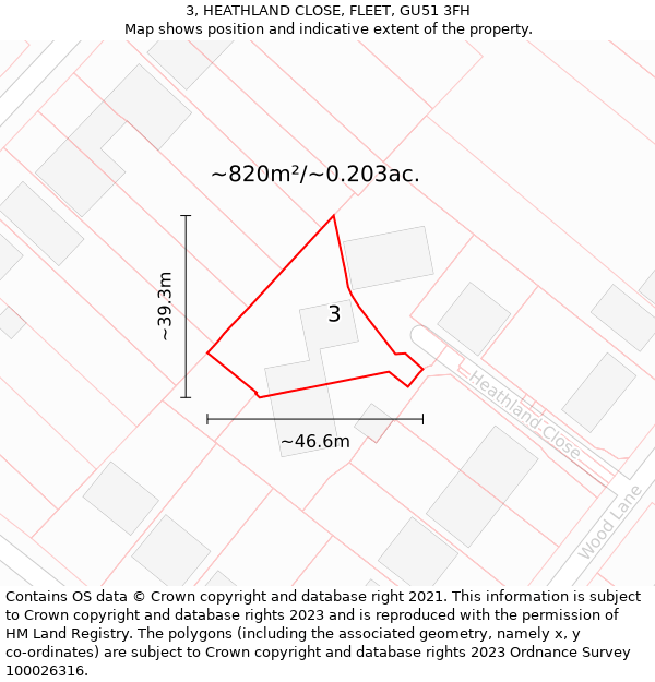 3, HEATHLAND CLOSE, FLEET, GU51 3FH: Plot and title map