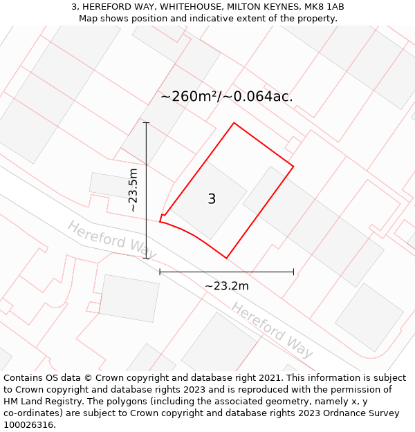 3, HEREFORD WAY, WHITEHOUSE, MILTON KEYNES, MK8 1AB: Plot and title map