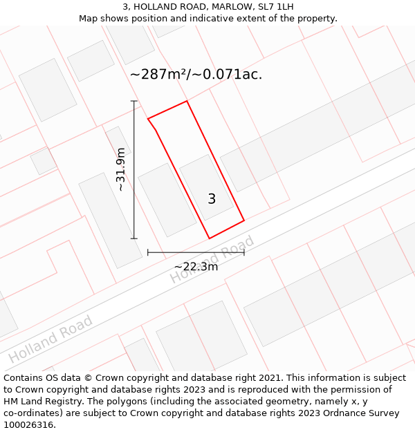 3, HOLLAND ROAD, MARLOW, SL7 1LH: Plot and title map