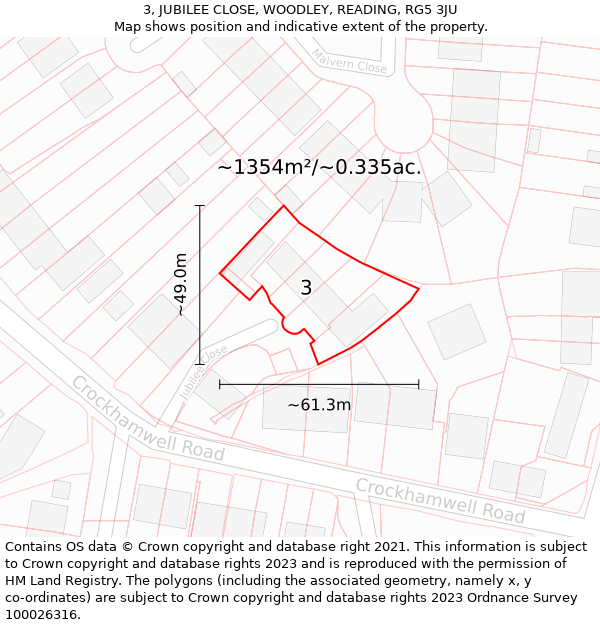 3, JUBILEE CLOSE, WOODLEY, READING, RG5 3JU: Plot and title map