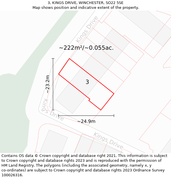 3, KINGS DRIVE, WINCHESTER, SO22 5SE: Plot and title map