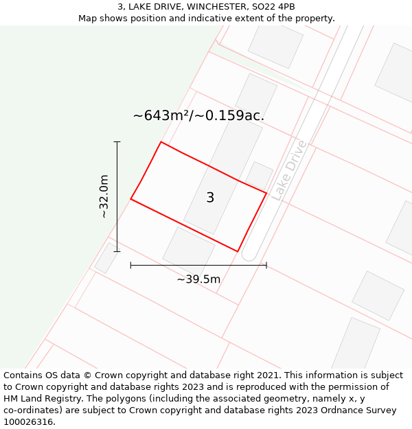 3, LAKE DRIVE, WINCHESTER, SO22 4PB: Plot and title map